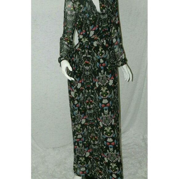 ModCloth‎ Lace & Mesh Dress Maxi Dress  Black Floral Long Sleeves - Picture 6 of 8